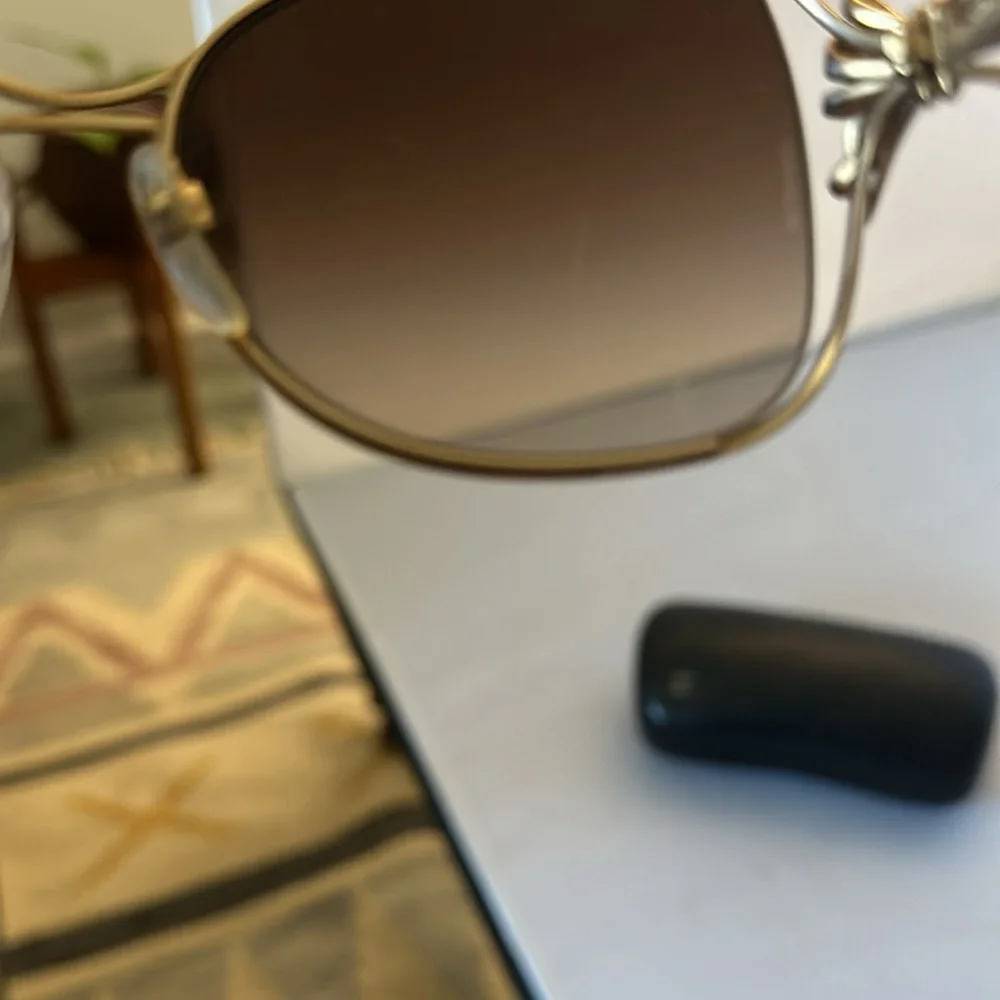 CHANEL Gold Frame Brown Lens Sunglasses with Black Case